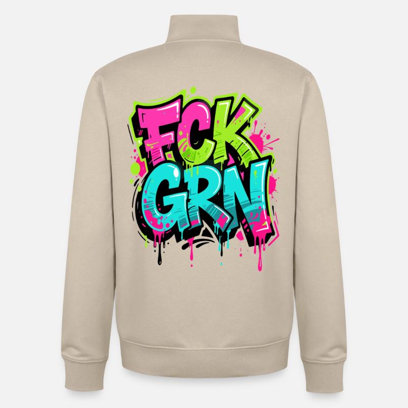 FCK GRN Graffiti Neon - Anti Vert - Sweat zippé unisexe en coton bio Stanley/Stella - beige crème