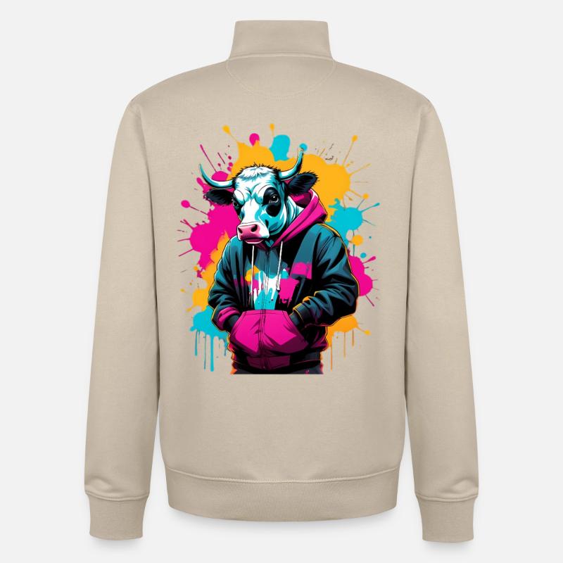 Vache graffiti en sweat à capuche - Sweat zippé unisexe en coton bio Stanley/Stella - beige crème