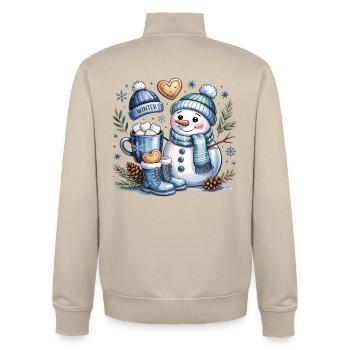 Winter Magic Snowman Cocoa - Unisex Organic Zip Sweatshirt by Stanley/Stella - desert dust - Back - AI Model Male 185 dark (185cm)