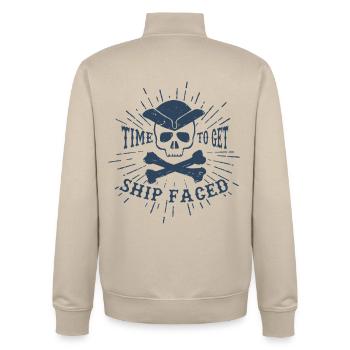 Il est temps d’obtenir un navire face à l’impression de la mer Nauti Pirate - Sweat zippé unisexe en coton bio Stanley/Stella - beige crème - Dos - AI Model Male 185 dark (185cm)