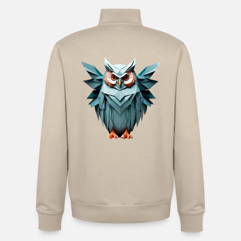 Bleu Low-Poly Owl Design - Sweat zippé unisexe en coton bio Stanley/Stella - beige crème