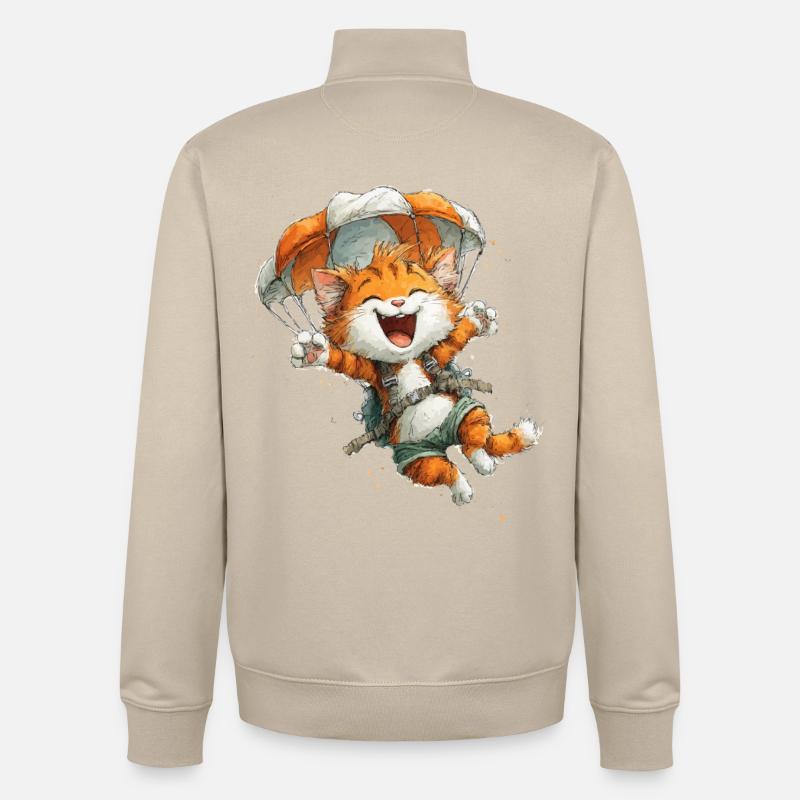 Paraglider Katze Luftabenteuer - Unisex Organic Zip Sweatshirt von Stanley/Stella - Cremebeige