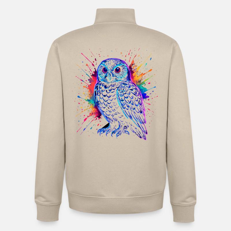 Neon Eule Farb-Splash Kunst Shirt - Unisex Organic Zip Sweatshirt von Stanley/Stella - Cremebeige