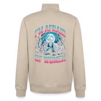 J’ai peur des femmes inportable Bootleg - Sweat zippé unisexe en coton bio Stanley/Stella - beige crème - Dos - AI Model Male 185 dark (185cm)