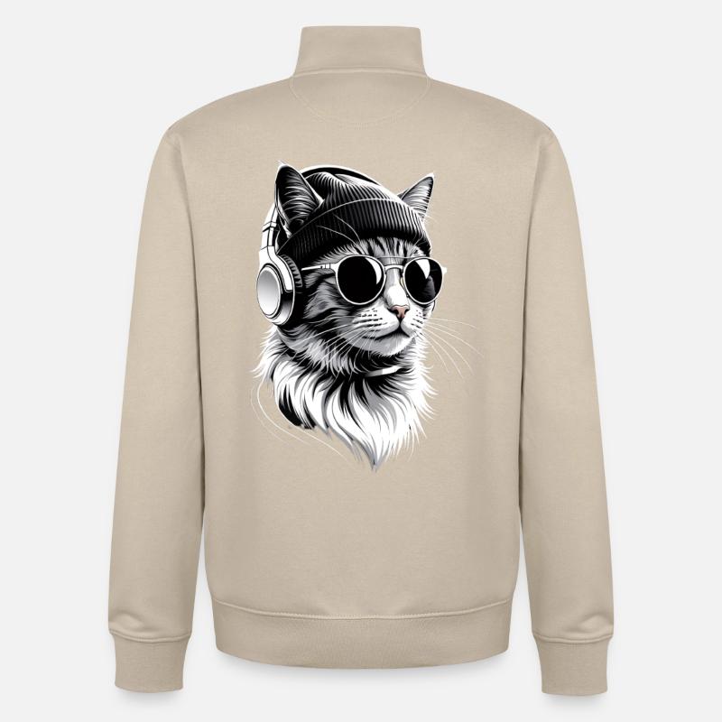 Cat DJ avec casque - Sweat zippé unisexe en coton bio Stanley/Stella - beige crème
