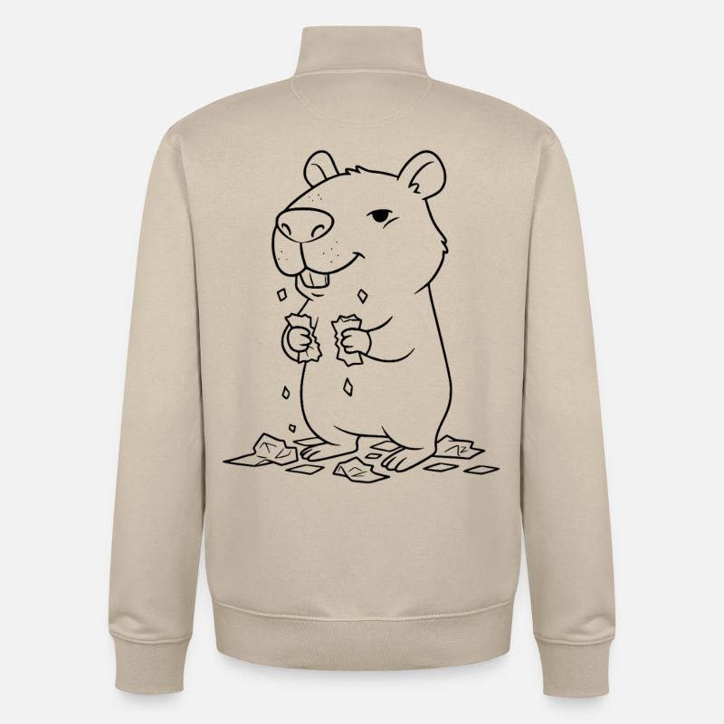 Capybara eats homework - Unisex Organic Zip Sweatshirt by Stanley/Stella - desert dust