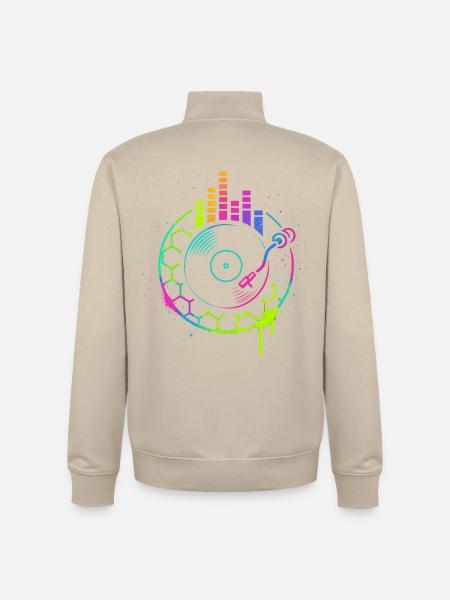 Music Vinyl Turntable DJ Equalizer Retro - Unisex Organic Zip Sweatshirt by Stanley/Stella - desert dust