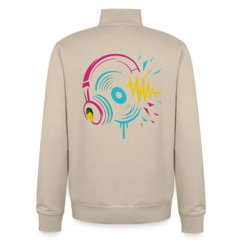 Casque néon, vinyle, son techno rave - Sweat zippé unisexe en coton bio Stanley/Stella - beige crème - Dos - AI Model Male 185 dark (185cm)