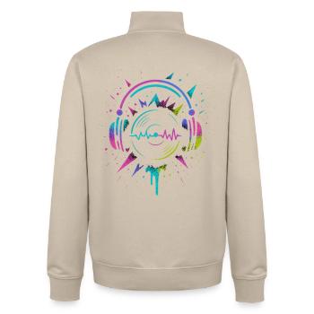 Neon Kopfhörer Vinyl, Techno Rave Sound - Unisex Organic Zip Sweatshirt von Stanley/Stella - Cremebeige - Hinten - AI Model Male 185 dark (185cm)