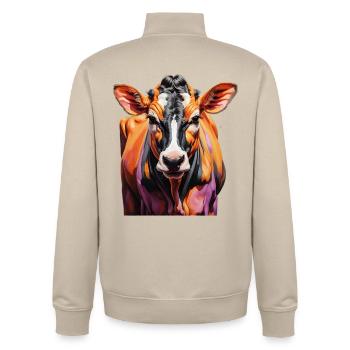 Colorful cow portrait - Unisex Organic Zip Sweatshirt by Stanley/Stella - desert dust - Back - AI Model Male 185 dark (185cm)