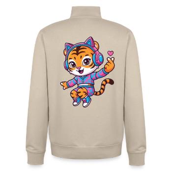 Dancing Tiger With Cat Headphones - Unisex Organic Zip Sweatshirt by Stanley/Stella - desert dust - Back - AI Model Male 185 dark (185cm)