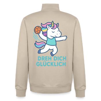 Tourne-toi à la main licorne Heureux, lancer de figures - Sweat zippé unisexe en coton bio Stanley/Stella - beige crème - Dos - AI Model Male 185 dark (185cm)