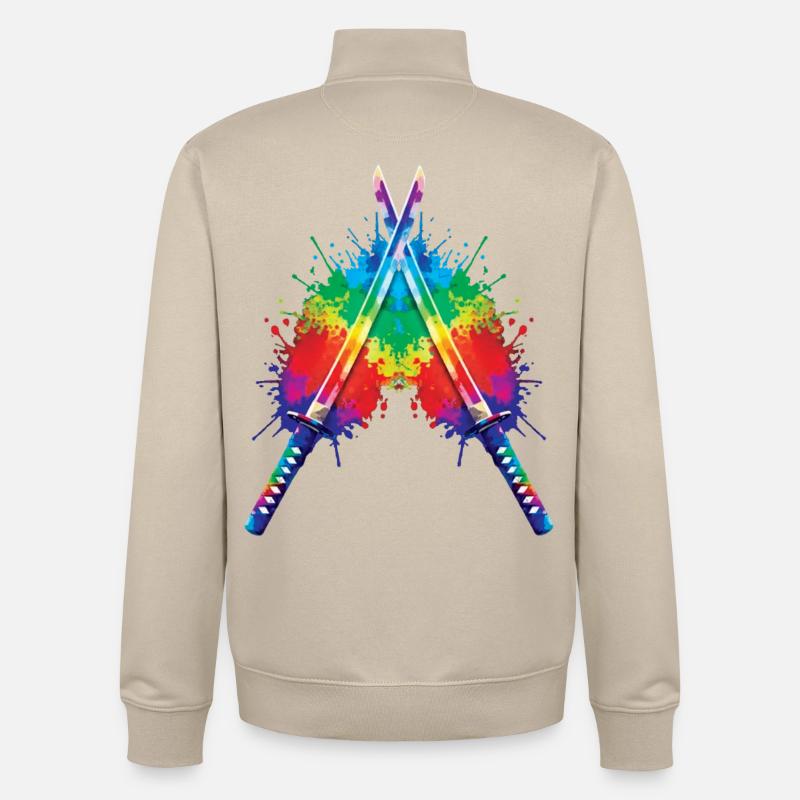Katanas Splash Art – Japanische Schwerter Samurai-Kunst - Unisex Organic Zip Sweatshirt von Stanley/Stella - Cremebeige