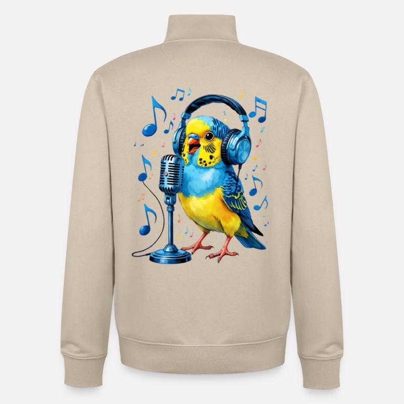 Perroquet avec un micro casque - Sweat zippé unisexe en coton bio Stanley/Stella - beige crème