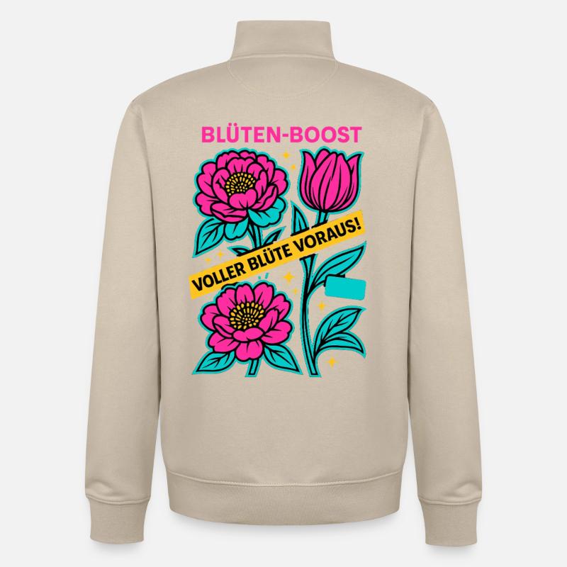 Blossom Boost, Spring Power, Blossom Ahead - Unisex Organic Zip Sweatshirt by Stanley/Stella - desert dust