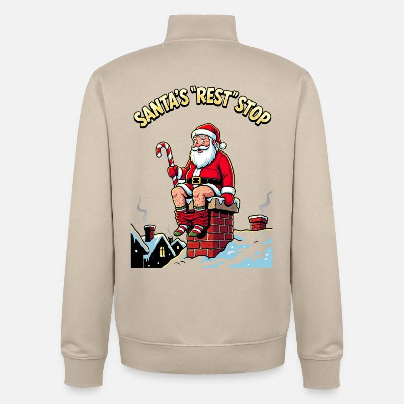 Père Noël Pause Toilette Cheminée Fun - Sweat zippé unisexe en coton bio Stanley/Stella - beige crème