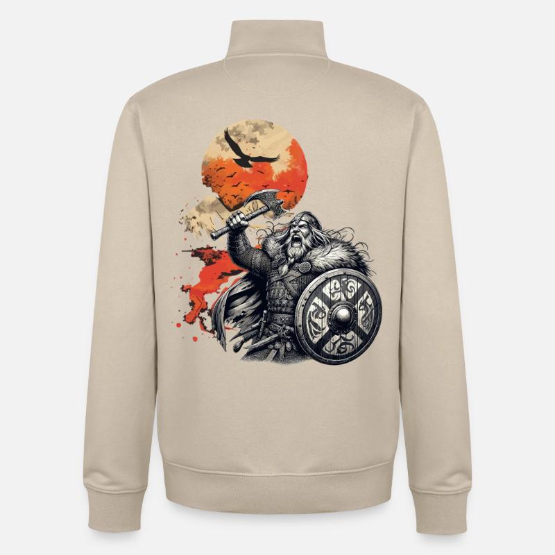 Wikinger Krieger mit Axt und Schild - Unisex Organic Zip Sweatshirt von Stanley/Stella - Cremebeige