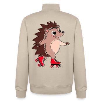 Hedgehog on rollerblades - Niglo on rollerblades - Unisex Organic Zip Sweatshirt by Stanley/Stella - desert dust - Back - AI Model Male 185 dark (185cm)
