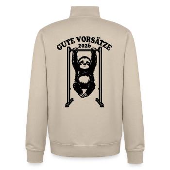Sloth | Pull-up, Fitness, New Year's Resolutions 2026 - Unisex Organic Zip Sweatshirt by Stanley/Stella - desert dust - Back - AI Model Male 185 dark (185cm)