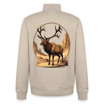 Deer illustration in rocky wilderness landscape - Unisex Organic Zip Sweatshirt by Stanley/Stella - desert dust - Back - AI Model Male 185 dark (185cm)