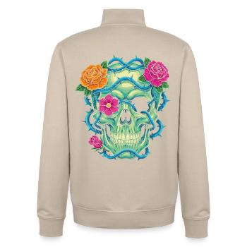Crâne Floral - skull art - Sweat zippé unisexe en coton bio Stanley/Stella - beige crème - Dos - AI Model Male 185 dark (185cm)