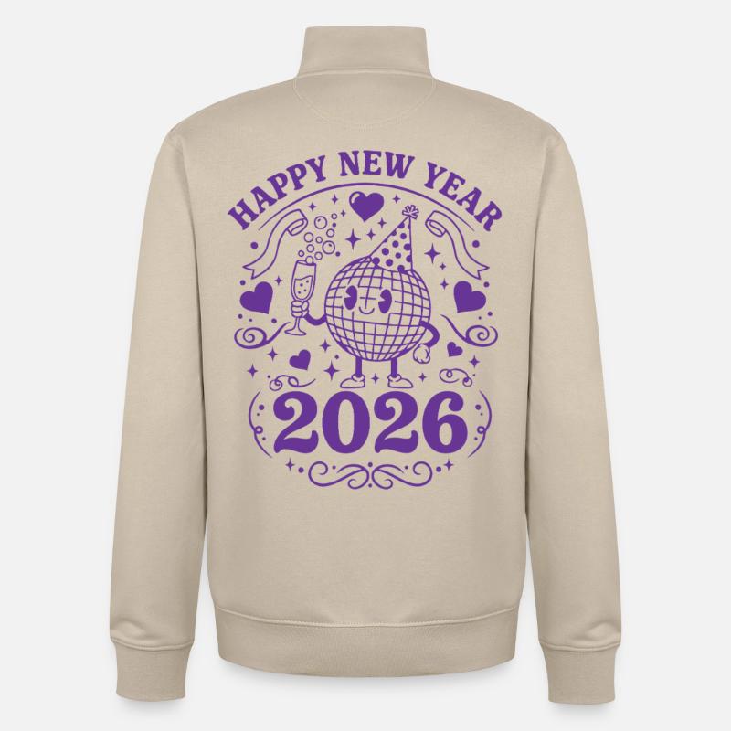 Joyeuse Année 2026 Célébration Globe Festive - Sweat zippé unisexe en coton bio Stanley/Stella - beige crème