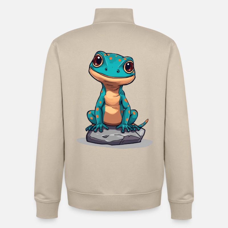 Gecko mignon sur une pierre - Sweat zippé unisexe en coton bio Stanley/Stella - beige crème