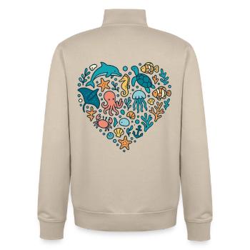 sea creatures heart design, ocean lover love - Unisex Organic Zip Sweatshirt by Stanley/Stella - desert dust - Back - AI Model Male 185 dark (185cm)