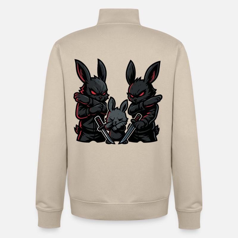 Ninja Dabbing, Lapin avec des katanas - Sweat zippé unisexe en coton bio Stanley/Stella - beige crème