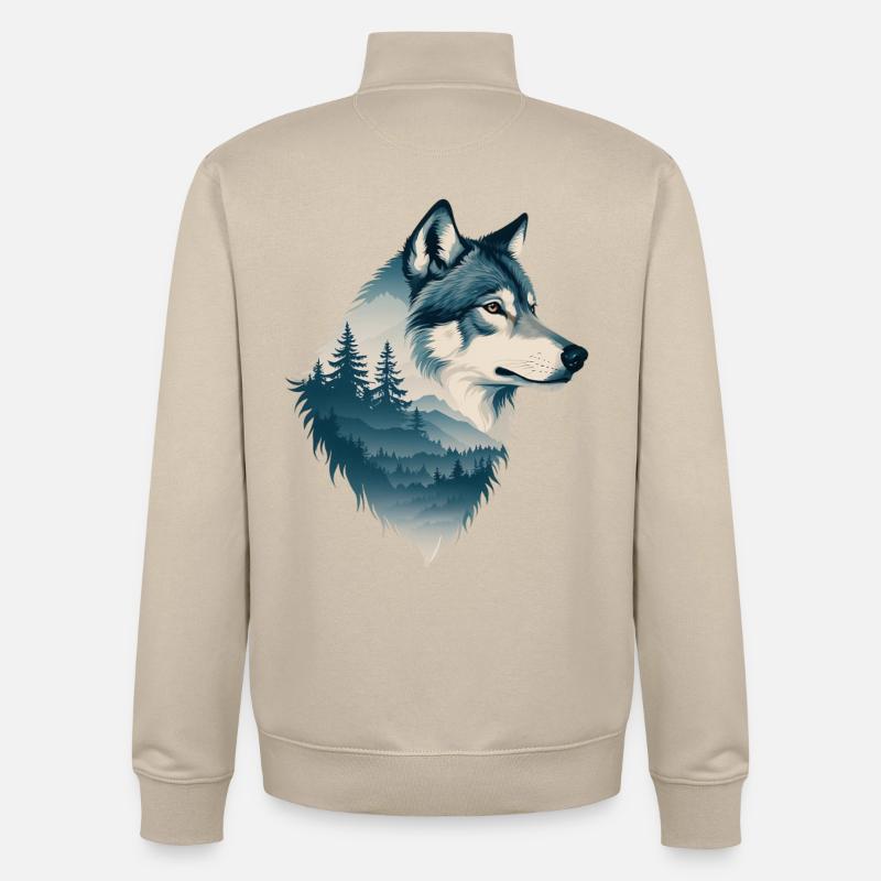 Blauer Wolf im Wald - Unisex Organic Zip Sweatshirt von Stanley/Stella - Cremebeige
