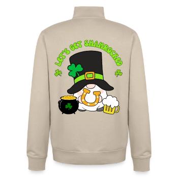 Lets Get Shamrocked Leprechaun Tee - Unisex Organic Zip Sweatshirt by Stanley/Stella - desert dust - Back - AI Model Male 185 dark (185cm)