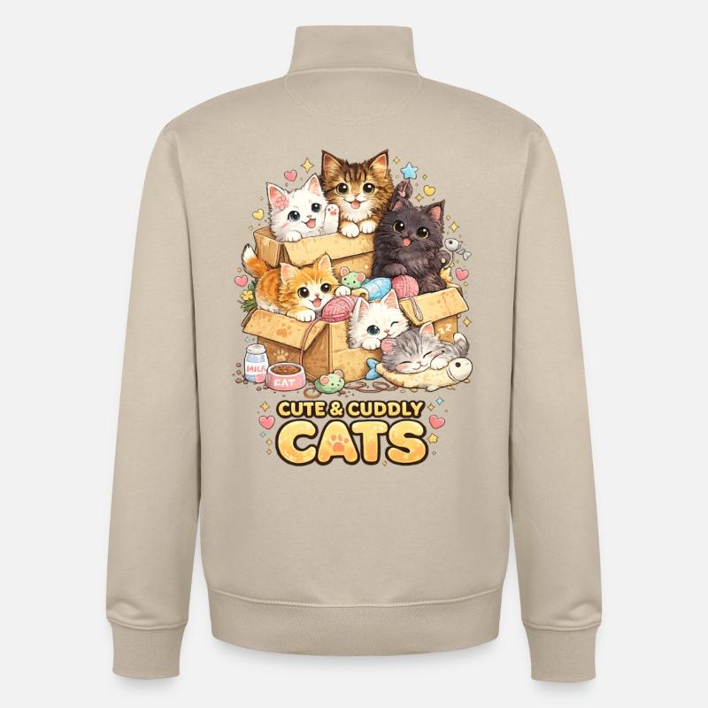 Petit chaton câlin dans une boîte - Sweat zippé unisexe en coton bio Stanley/Stella - beige crème