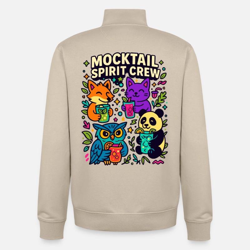 mocktail spirit crew, süße tiere - Sweat zippé unisexe en coton bio Stanley/Stella - beige crème