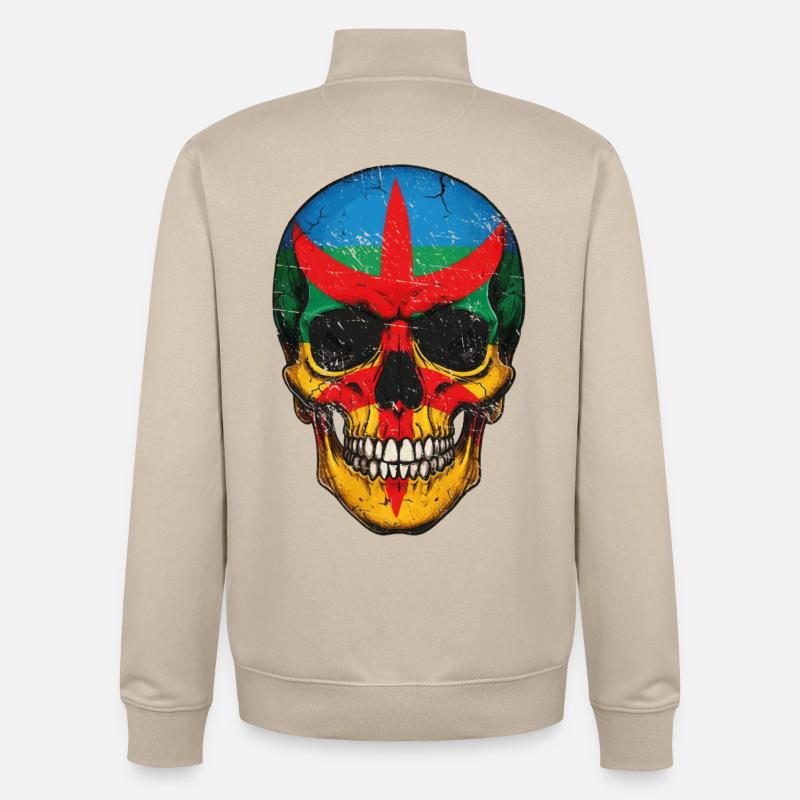 Bunte Berberflaggen-Schädel – Berber-Schädel - Unisex Organic Zip Sweatshirt von Stanley/Stella - Cremebeige