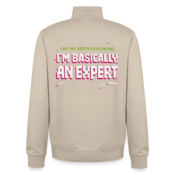 J’ai obtenu mon certificat en ligne, je suis pratiquement expert - Sweat zippé unisexe en coton bio Stanley/Stella - beige crème - Dos - AI Model Male 185 dark (185cm)