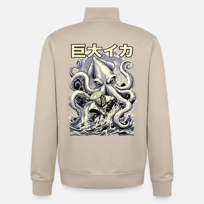 Fischer vs Kraken Japanischer Retro Style  - Unisex Organic Zip Sweatshirt von Stanley/Stella - Cremebeige