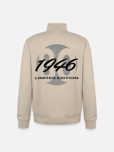 80-års fødselsdagsgave 1946 til mænd og kvinder - Stanley/Stella unisex sweatshirt med lynlås i økologisk - cremebeige