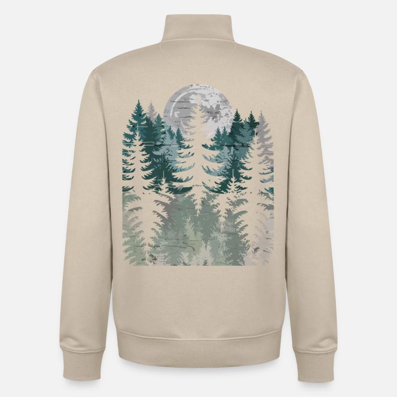 Night Forest Silhouette with Moon - Unisex Organic Zip Sweatshirt by Stanley/Stella - desert dust