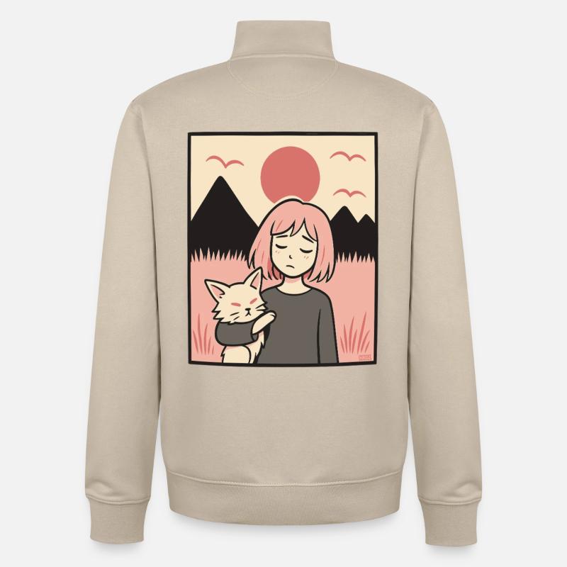 Mädchen mit Katze Team - Unisex Organic Zip Sweatshirt von Stanley/Stella - Cremebeige