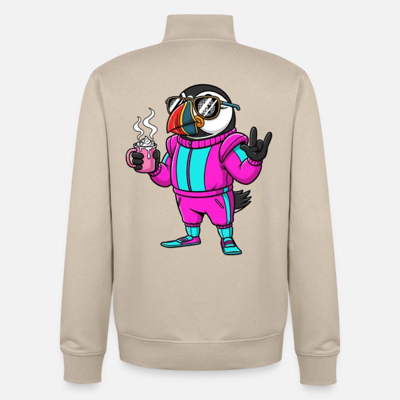 Stylischer Vogel im Ski-Overall mit Kaffee - Unisex Organic Zip Sweatshirt von Stanley/Stella - Cremebeige