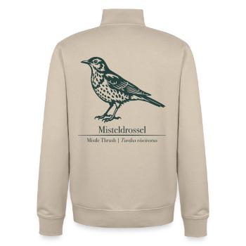 Silhouette du gui de la grive | Dessin ornithologique - Sweat zippé unisexe en coton bio Stanley/Stella - beige crème - Dos - AI Model Male 185 dark (185cm)