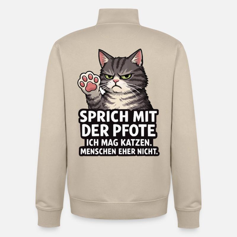 Sprich mit der Pfote – Grumpy Katze - Unisex Organic Zip Sweatshirt by Stanley/Stella - desert dust