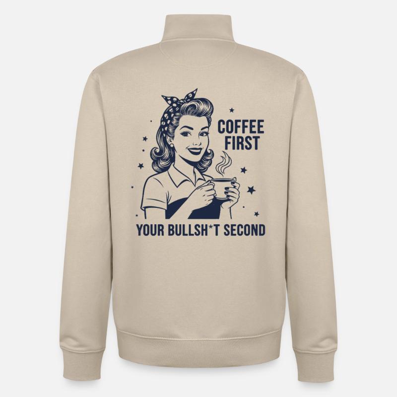 Erst Kaffee dann Meinung Retro Statement - Unisex Organic Zip Sweatshirt von Stanley/Stella - Cremebeige