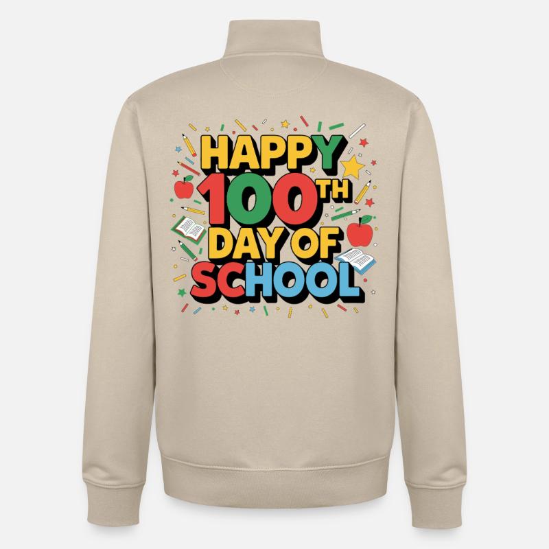 Joyeux 100e jour d’école - Sweat zippé unisexe en coton bio Stanley/Stella - beige crème