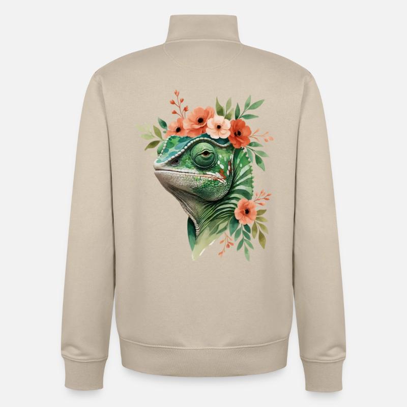 Couronne de fleurs avec caméléon - Sweat zippé unisexe en coton bio Stanley/Stella - beige crème