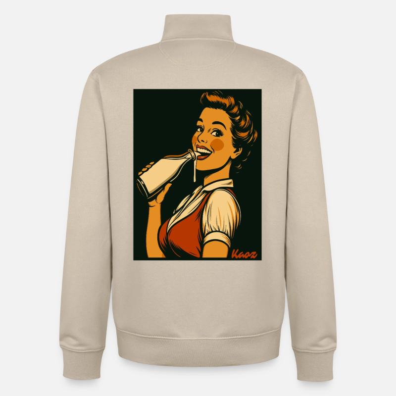 Retro Dame mit Milch Getränk - Unisex Organic Zip Sweatshirt von Stanley/Stella - Cremebeige