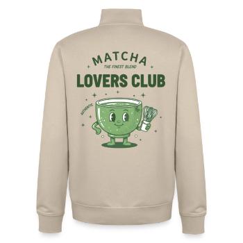 Matcha Lovers Club The Finest Blend Authentic - Unisex Organic Zip Sweatshirt by Stanley/Stella - desert dust - Back - AI Model Male 185 dark (185cm)