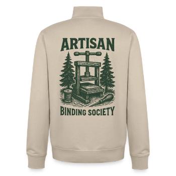Artisan Binding Society | Bookbinding - Unisex Organic Zip Sweatshirt by Stanley/Stella - desert dust - Back - AI Model Male 185 dark (185cm)