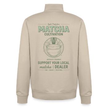 Kyoto Matcha Cultivation Support Your Local Matcha - Unisex Organic Zip Sweatshirt by Stanley/Stella - desert dust - Back - AI Model Male 185 dark (185cm)
