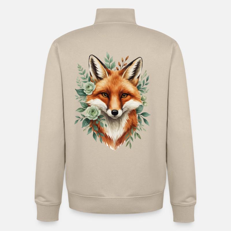 Renard dans une couronne de fleurs - Sweat zippé unisexe en coton bio Stanley/Stella - beige crème
